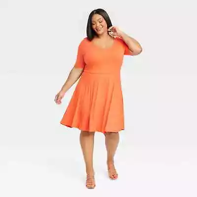 Women's Elbow Sleeve Flared Empire Waist Dress - Ava & Viv Orange • $13.75