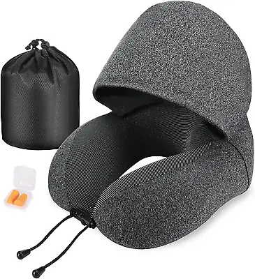 Neck Pillow For Travel Memory Foam Travel Pillow With Hood Adult Airplane Pill • $24.79