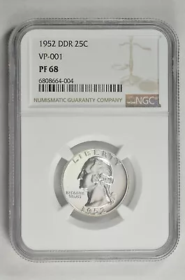 1952 DDR 25C Silver Proof Washington Quarter VP-001 NGC PF 68 - Top Pop 2/0 • $750