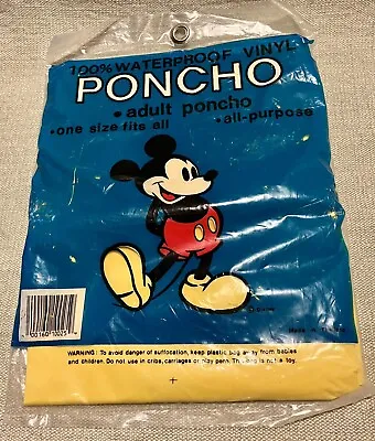 Vtg Adult Disney Mickey Mouse Waterproof Raincoat Vinyl Poncho Bright Yellow NIP • $9.65