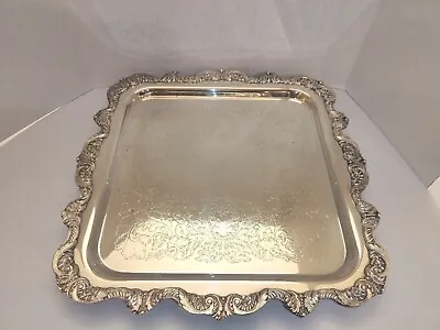 Vintage Large Silverplate Ornate Footed Square Tray By Poole Co. • $250