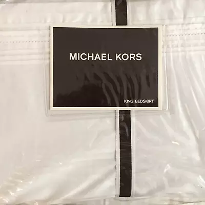 Michael Kors BEDSKIRT KING ~ WHITE Santorini ~ Tucks And Fretwork ~  NEW • $28