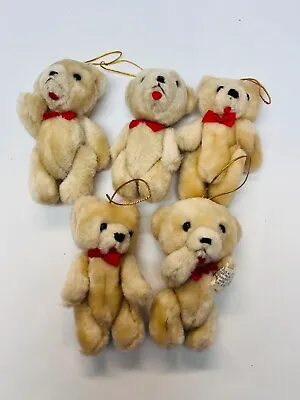 Vintage Jointed Teddy Bear Christmas Ornaments Lot Set Of 5 By Jasco Cute BIN 11 • $21.95