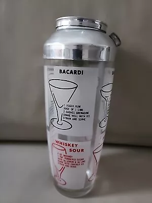 Vintage MCM Cocktail Martini Drink Shaker With Lid Stopper And 8 Drink Recipes • $14.99