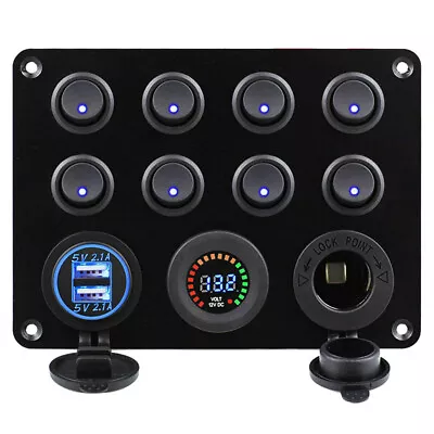 Car 8 Gang 12V Switch Panel LED Rocker USB ON-OFF Toggle For Boat Marine Caravan • $26.99