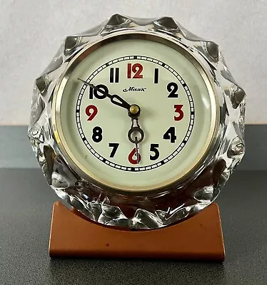 Rare Soviet Vintage Mechanical Clock MAYAK MAJAK USSR Crystal Frame. 1970s. • $80