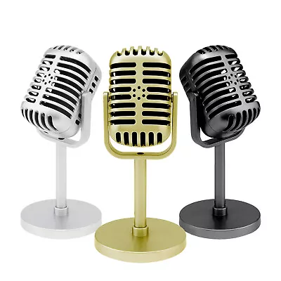 Classic Retro Style Microphone Prop Fake Microphone Prop Model With Stand Decor • $10.43