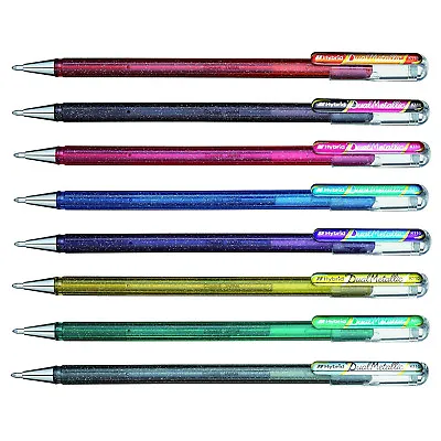 Pentel Hybrid Dual Metallic Gel Pens Sparkling Ink Assorted Colours - Pack Of 8 • £13.99