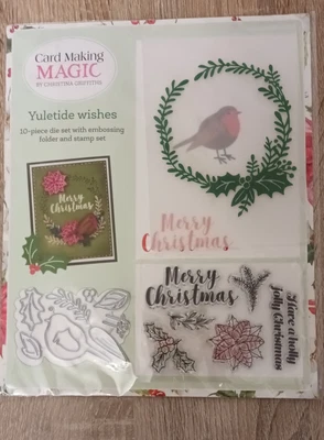 £2.50 • Buy Card Making Magic Embossing Folder, Die, Stamp Set.  Holly Wreath Robin Foliage 