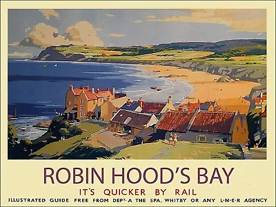 Robin Hoods Bay Rail Metal Sign Vintage Style Travel By Train Plaque Man Cave • £0.99