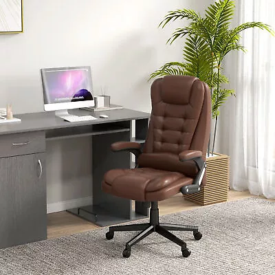 HOMCOM High-Back Vibration Massage Chair Heating Office Chair Brown • $148.99