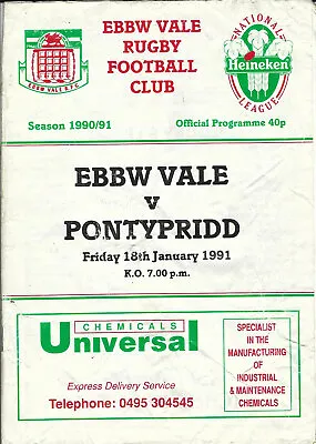 Ebbw Vale v Pontypridd 18 Jan 1991 RUGBY PROGRAMME • £3.99
