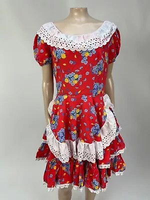 Vintage 60’s Handmade Dress Cotton Floral Square Dance Full Circle Eyelet K3-23 • $27.99