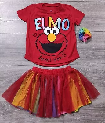Elmo Outfit 3T Toddler Girls Red Shirt Tutu Skirt Cute Summer Outfit Kids • $9.99