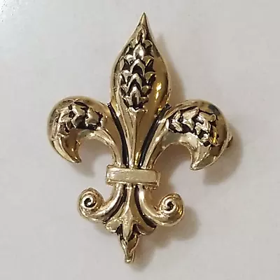 Gorgeous Vintage Gold Filled Textured Fleur De Lis Black Enamel Brooch • $47.12