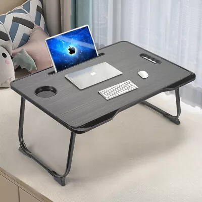 Adjustable Folding Laptop Table Sofa Lap Notebook Desk Bed Serving Tray Cup Slot • £14.94