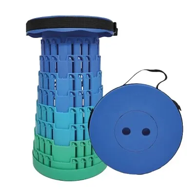 Blue Green Telescopic Stool Portable Folding Compact Chair Retractable Seat • £14.50