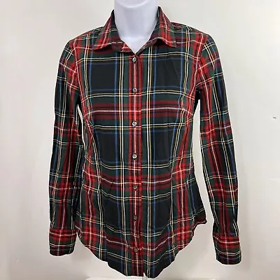 J. Crew Perfect Shirt Women's Size 00 Button Down Long Sleeve Plaid 100% Cotton • $9.50