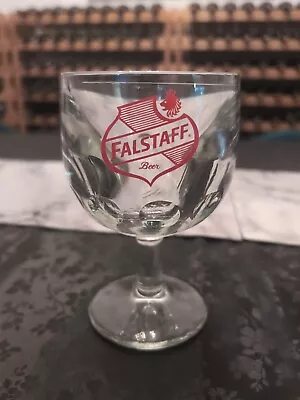 Vintage FALSTAFF Glass Beer Goblet Heavy Fingerprint Schooner Old Red Logo 1960 • $15.99