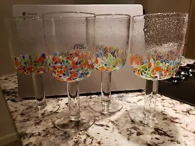 (4) All Purpose Wine / Water Goblet Glasses 8  Confetti Multi-color Bubble Clear • $47.95