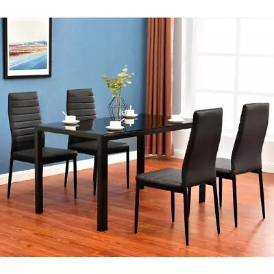 Modern 5 Pieces Dining Table Set Glass Top Dining Table Chair Set For 4 Person • $184.99