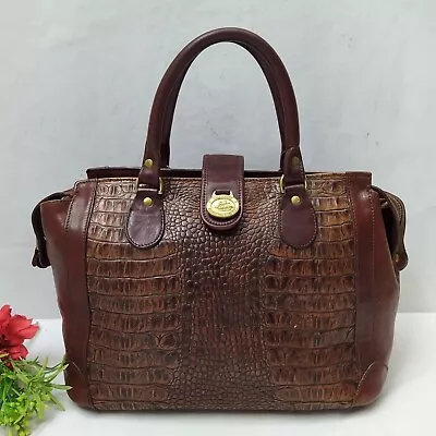 Brahmin Brown Leather Crocodile Embossed Double Handles Satchel Bag - Vintage • $115