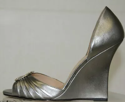 New MANOLO BLAHNIK SEDARABY BIJ 105 Silver Metallic Jewel Wedding SHOES 40 41.5 • $550