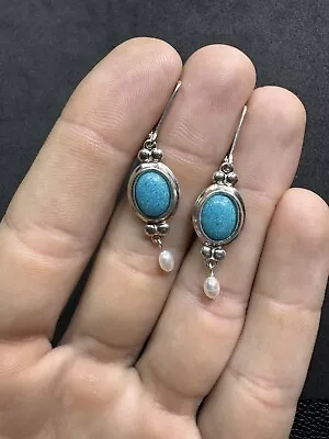 5.7g VTG CCO Sterling Silver 925 Blue Stone & Pearl Drop Earrings Jewelry Lot P • $7.60