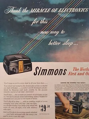 Simmons Beds Print Ad Original Vtg 1946 Electric Blanket Warmer Meat Lamb Carve  • $25.19