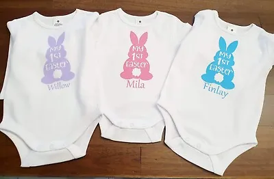 Personalised ‘My First Easter’ Bunny Rabbit Vest Long Short Sleeve Cotton 1st • $22