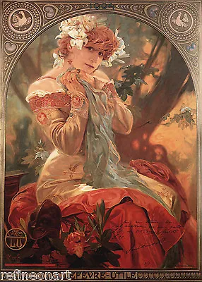 Print Nouveau Alphonse Mucha Lefevre-Utile Vintage Oil Painting Giclee Canvas • $9.99