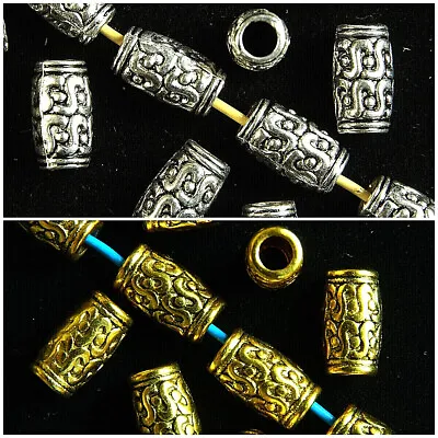 20x METAL BEADS LARGE TUBE ANTIQUE SILVER~GOLD TIBETAN12 X 7 Mm  3.5mm HOLE • £3.49