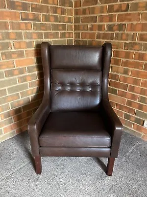 Danish Brown Leather Armchair Mid Century Retro • $175