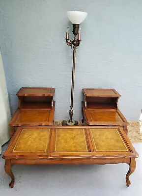 Vintage Coffee Table & 2  End Tables Leather Top Chippendale Henredon Style 8424 • $640