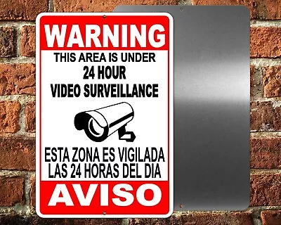 Warning Security 24 Hour Video Surveillance Camera 8  X 12  Sign English/Spanish • $12.08