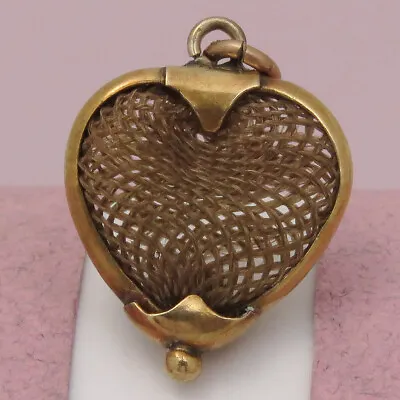 Antique Victorian Mourning 14k Gold Braided Hair Puffy Heart Charm Pendant • $265