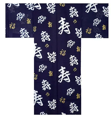 Japanese Yukata Kimono Robe Men 61  L Cotton FUKU KOTOBUKI Kanji Made In Japan  • $81.95