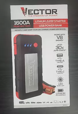 VECTOR 1600 Peak Amp Lithium Jump Starter Portable Power – 15W USB-A & USB-C • $58.99