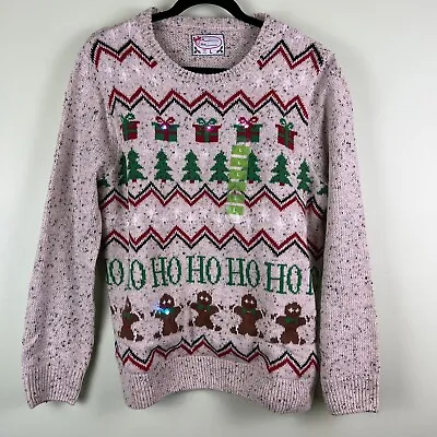 Men's Ugly Light Up Gingerbread Christmas Tree Present Holiday Sweater Sz Large • $27.96