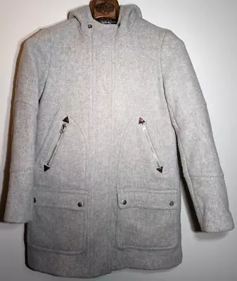 J. Crew Stadium Cloth Nello Gori Wool Coat Womens 4 Gray Full Zip Lined Hooded • $62.99