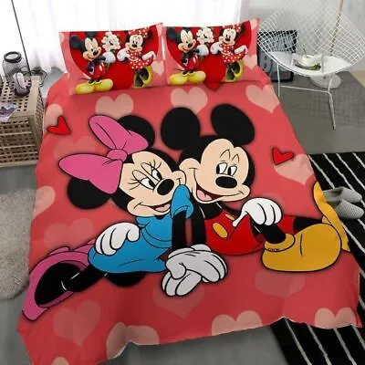 Happy Valentine's Day Mickey And Minnie Couple 3D Quilt Bedding Set Best Price • $73.14