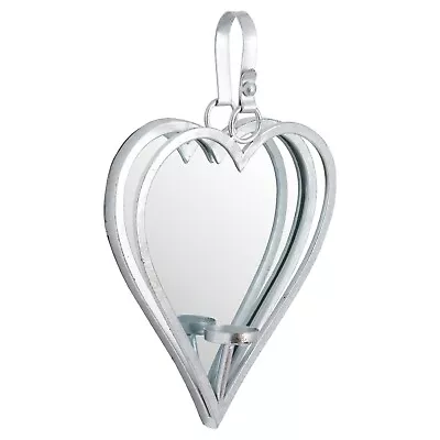 Small Antique Silver Tone Mirrored Heart Candle Holder -Wall Sconce 38 Cm • £26.99
