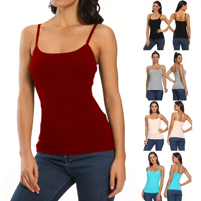 £12.99 • Buy Women's Camisole With Built In Shelf Bra Spaghetti Strap Vest Tank Tops T Shirt