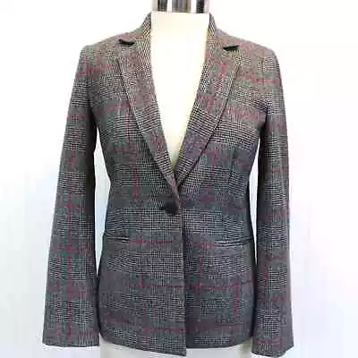 J.Crew Factory Womens 4 Glen Plaid One Button Wool Blend Blazer Gray Pink Career • $59.99