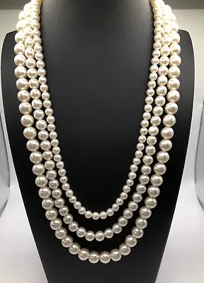 Vintage 1950s 3 Strand Faux Pearl Necklace In Graduated Sizes  18  20  & 22  • $29.99