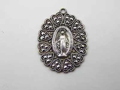 Beautiful Blessed Virgin Mary Pendant / Medal With Hearts & Marcasite Accents • $19.99