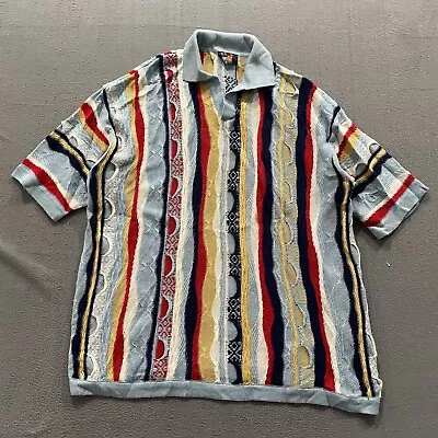 Vintage Coogi Sweater Mens 3XL Multicolor 3D Knit Textured Short Sleeve 90s Rare • $225