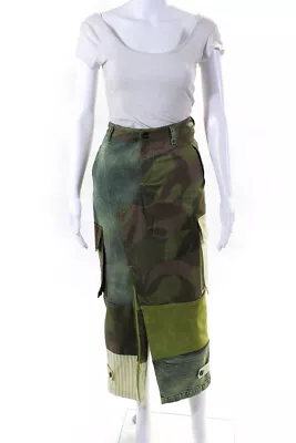 Marni Womens Zipper Fly Denim Mixed Print Mid Calf Skirt Green Size Italian 40 • $430.01