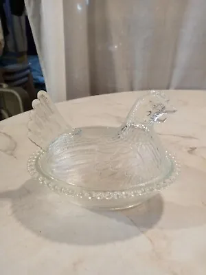 Vintage Clear Glass Hen On Nest Covered Candy Dish Sugar Bowl Butter Dish • $20