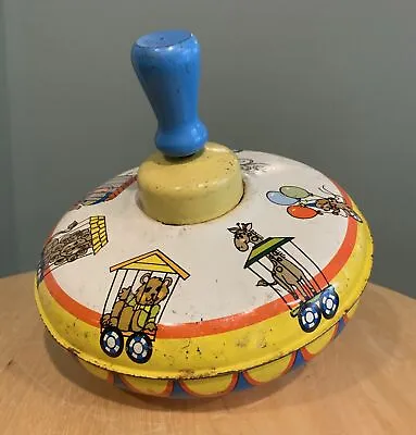 Vintage 1950s Ohio Art Tin Toy Spinner - Blue Handle Circus Metal Spinning Top • $19.99